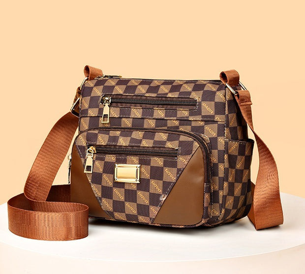 Small Square Bag Plaid Pattern Metal Decor