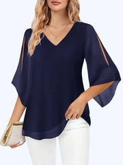 V-neck Double-layer Mesh Shirt Top