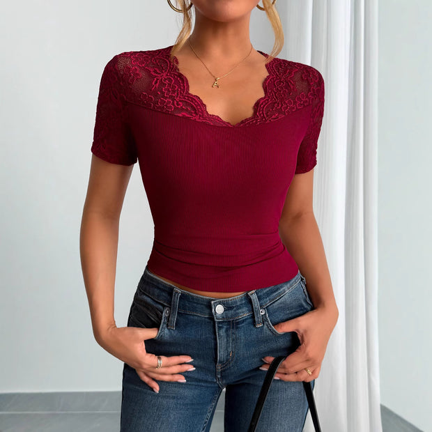 Neckline Cuff Stitching Lace Clothes Spring Women