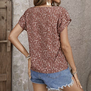 Ladies' Floral Print Contrasting Batball Sleeves Round Neck Fashionable Casual T-shirt Top
