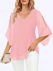 V-neck Double-layer Mesh Shirt Top