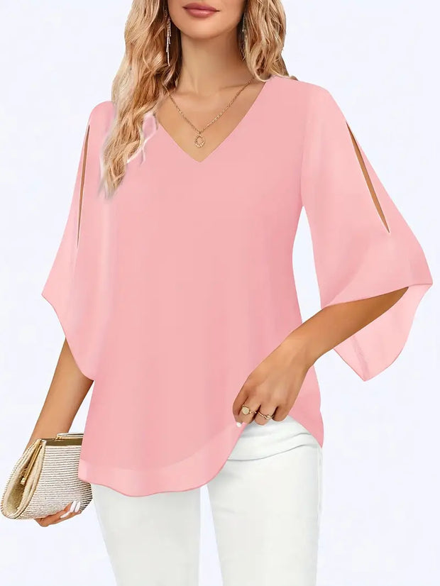V-neck Double-layer Mesh Shirt Top