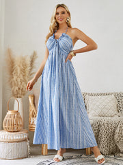 Bohemian Halter Maxi Dress - Women's Summer Sleeveless Flowy Beach Dress