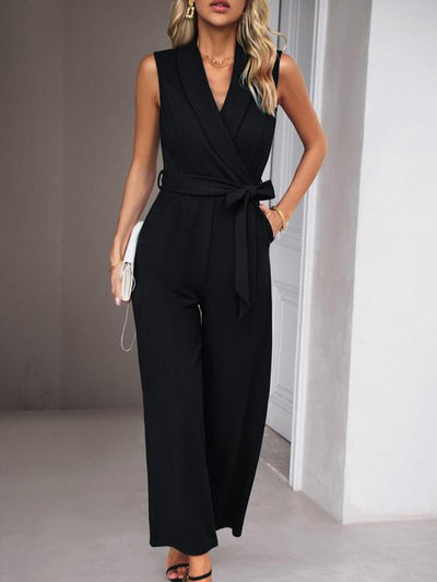 Women'S Solid Color Jumpsuit with Belt