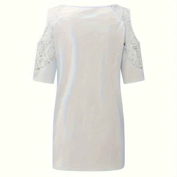 Women's V-neck Floral Print Contrasting Lace Off Shoulder Top