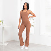 Women'S U Neck Solid Color Sports Jumpsuit with Tummy Contro