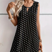 Ladies' Fashionable Casual Pullover Polka Dot Dress With Hollowed Out Collar And Round Neck Wavy Edge Skirt