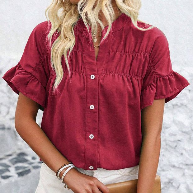 Women's Casual V Neck Business Work Blouses