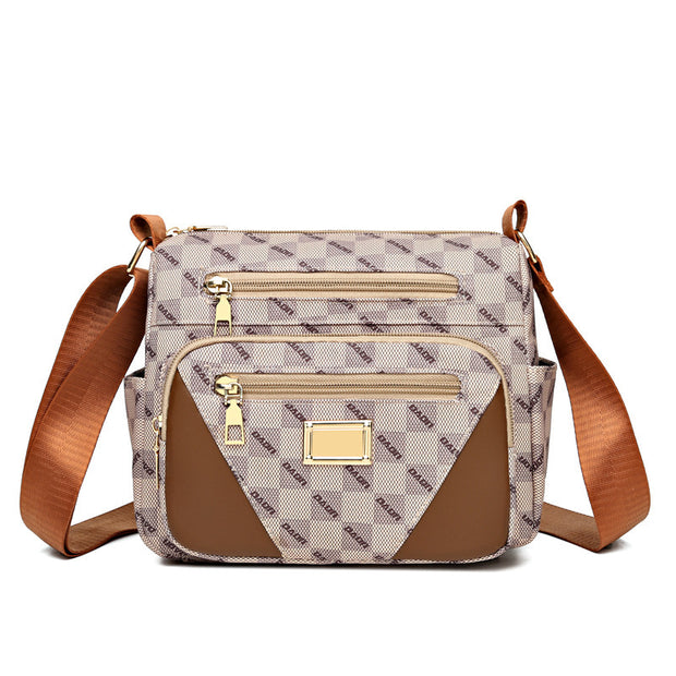 Small Square Bag Plaid Pattern Metal Decor