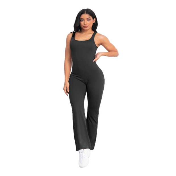 Women'S U Neck Solid Color Sports Jumpsuit with Tummy Contro