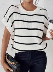 Striped Pattern Batwing Sleeve Knit Top