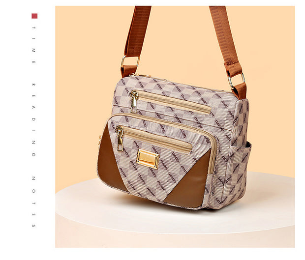 Small Square Bag Plaid Pattern Metal Decor