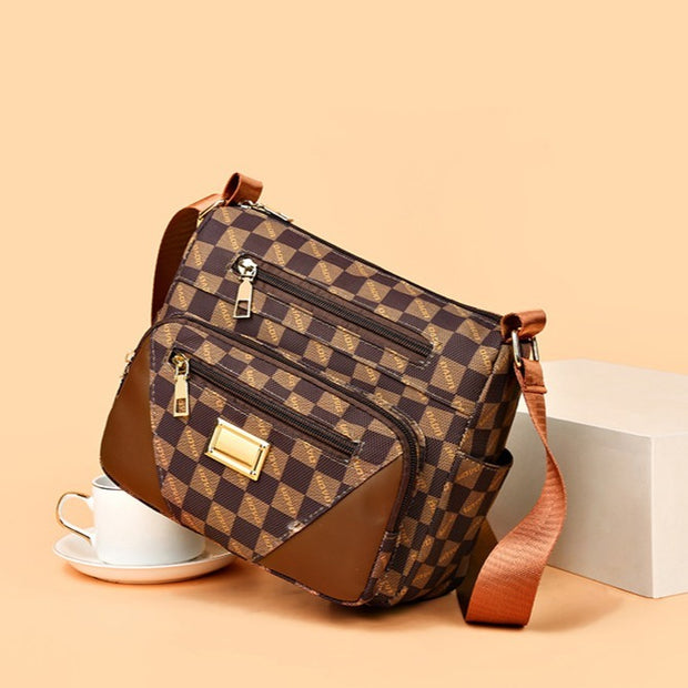 Small Square Bag Plaid Pattern Metal Decor