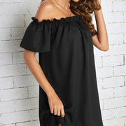 Ladies' Fashion Off Shoulder Ruffle Solid Color Decorative One Shoulder Casual Dress