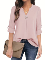 Women's Long Sleeved Simple And Versatile Casual Pearl Button Shirt