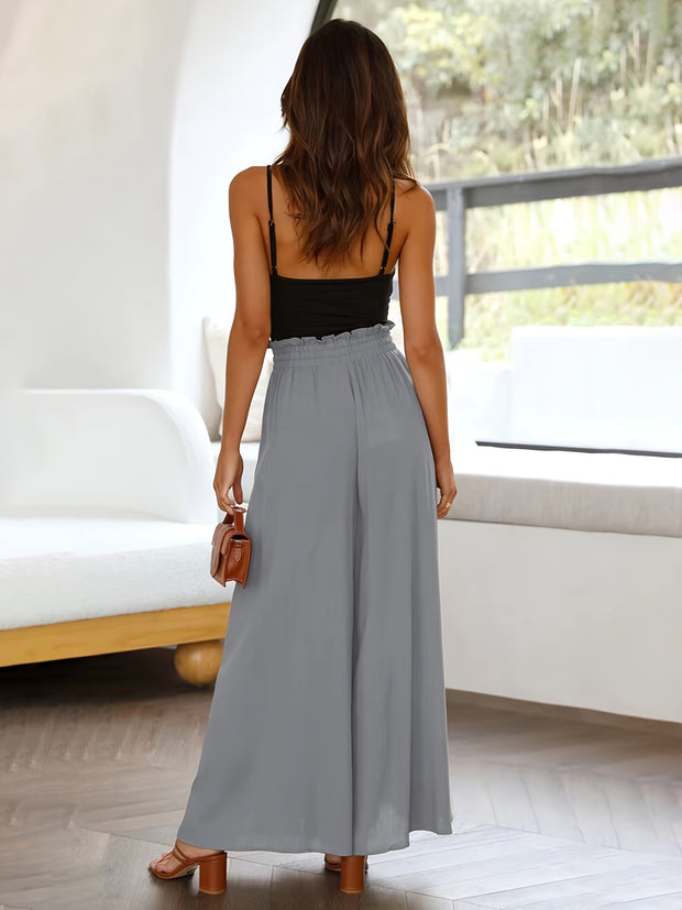 Ladies Plus Size Casual Pants Elastic Waist Wide-leg Pants