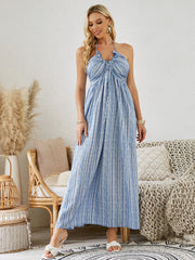 Bohemian Halter Maxi Dress - Women's Summer Sleeveless Flowy Beach Dress