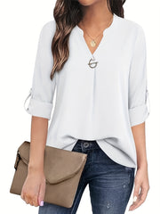 Women's Long Sleeved Simple And Versatile Casual Pearl Button Shirt