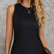 Women's Solid Color Skirt Slit Front Short Back Long Detail Round Neck Sleeveless Off Shoulder Vest Style Casual Short Dress