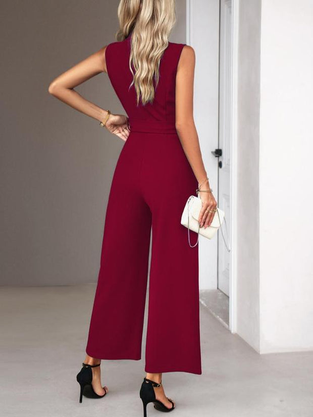 Women'S Solid Color Jumpsuit with Belt