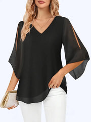 V-neck Double-layer Mesh Shirt Top