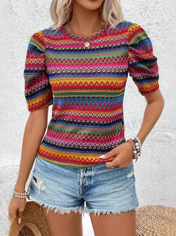 Casual Round Neck Knitted Bohemian Women's Top