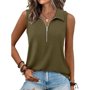 Summer Half Zip Sleeveless Vest Top