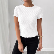 Summer New Texture Solid Color Round Neck Short Sleeve Commuter Style Ladies Top