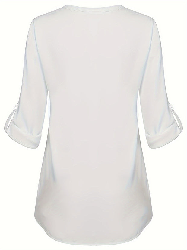 Women's Long Sleeved Simple And Versatile Casual Pearl Button Shirt