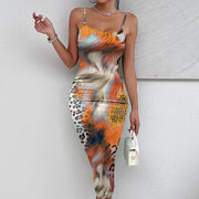 Ladies' Leopard Print Elegant Slimming Vacation Style Suspender Sexy Off Shoulder Dress