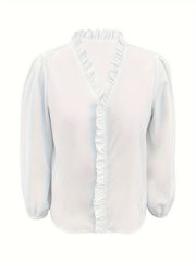 Plus Size Women's Ruffled Casual Long-sleeved Shirt