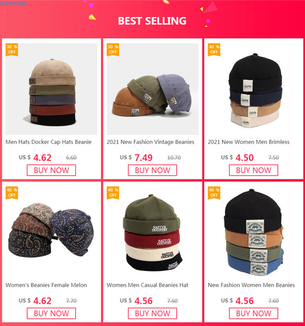 Women's Beanies Female Melon Caps Docker Cap Retro Rolled Cuff Sailor Hat Hip Hop Fashion Streetwear Cap For Women