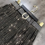 Women Skirt Fashion 2025 New Autumn High Waist Belt Multi Layer Short  Heavy Drilling Rhinestones Fringed Skirt with Cake A Line