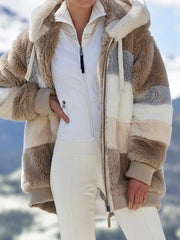 Colorblock Cozy Hooded Plush Jacket