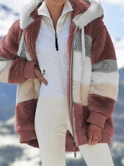 Colorblock Cozy Hooded Plush Jacket