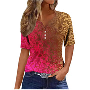 Women's Sequin Stitching Floral Three-button V-neck Short Sleeve