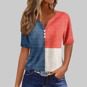 Women's Sequin Stitching Floral Three-button V-neck Short Sleeve