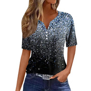 Women's Sequin Stitching Floral Three-button V-neck Short Sleeve