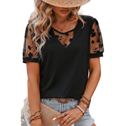 Pullover V-neck T-shirt Female All-match Lace Stitching