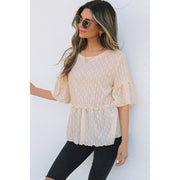 Spring And Summer New Solid Color Pullover Round Neck Short Sleeve Chiffon Shirt