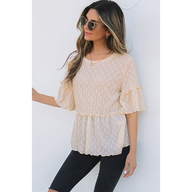 Spring And Summer New Solid Color Pullover Round Neck Short Sleeve Chiffon Shirt