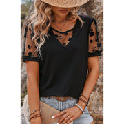 Pullover V-neck T-shirt Female All-match Lace Stitching