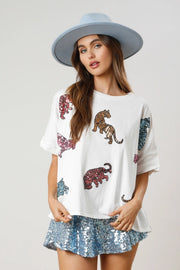 Tiger Sequined Top Casual Loose-fitting T-shirt