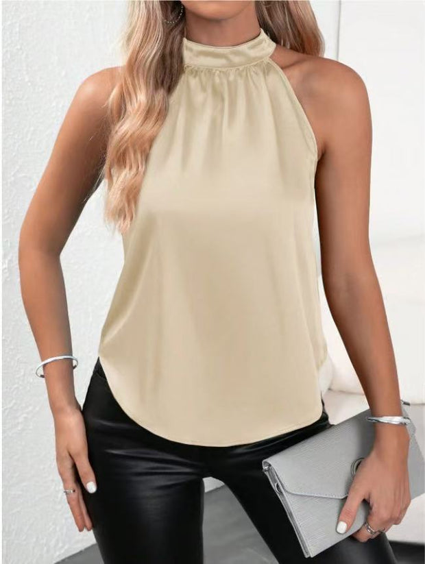 Satin Vest Women's Solid Color Off-shoulder Halter Sleeveless Top