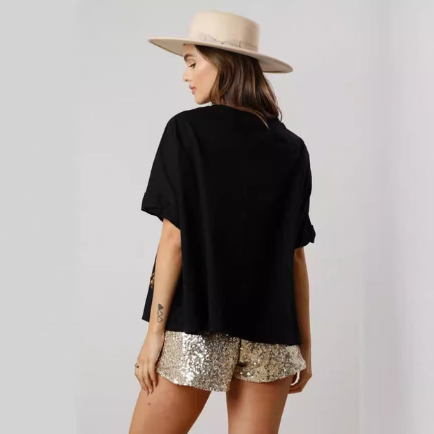 Tiger Sequined Top Casual Loose-fitting T-shirt