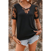 Pullover V-neck T-shirt Female All-match Lace Stitching
