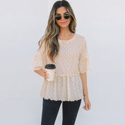 Spring And Summer New Solid Color Pullover Round Neck Short Sleeve Chiffon Shirt