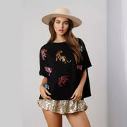 Tiger Sequined Top Casual Loose-fitting T-shirt
