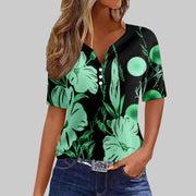Women's Sequin Stitching Floral Three-button V-neck Short Sleeve