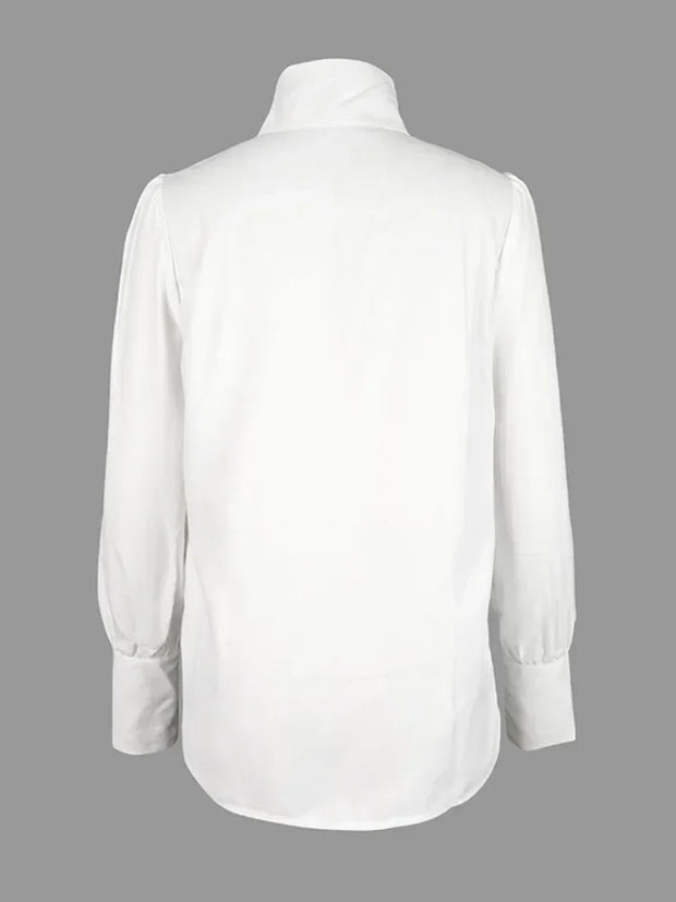 Chic High-Neck Satin Blouse - Classic White